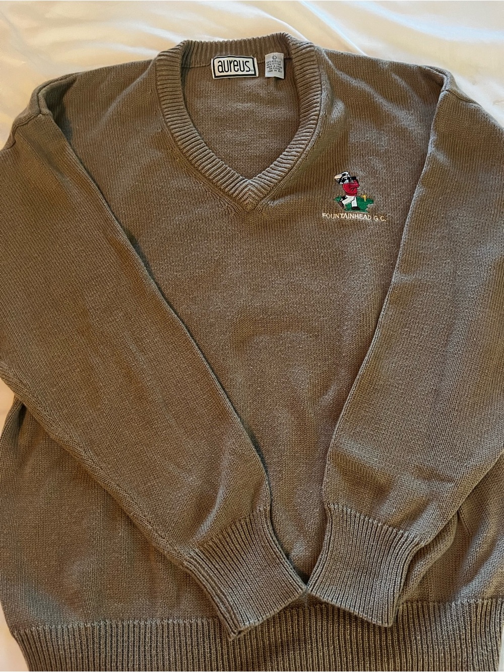 Vintage Aureus Men's V-Neck Sweater in Olive Brown